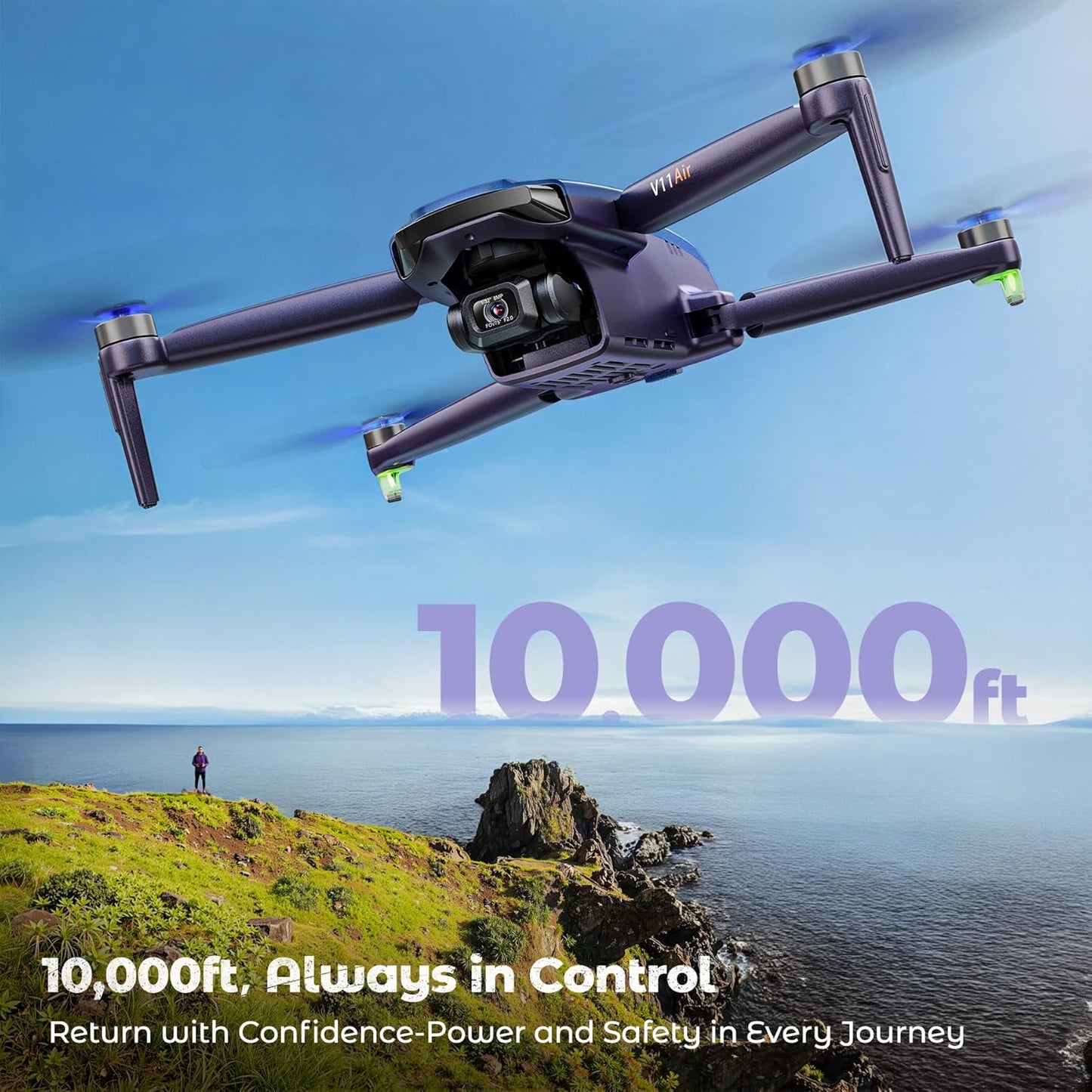 V11Air Drone with 6K UHD Camera for Adults and Beginner, 3-Axis Brushless Gimbal, 4K/30FPS Video, Plus 70Mins Flight Time with 2 Batteries, 10000Ft FPV Digital Transmission and Auto Return